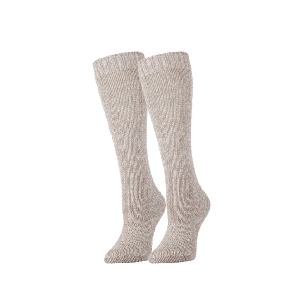 Women's Beige Wool Knee-High Winter Warm Thick Soft Boot Socks, Under Knee Socks